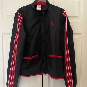 Adidas Black and Red Striped Windbreaker Large
